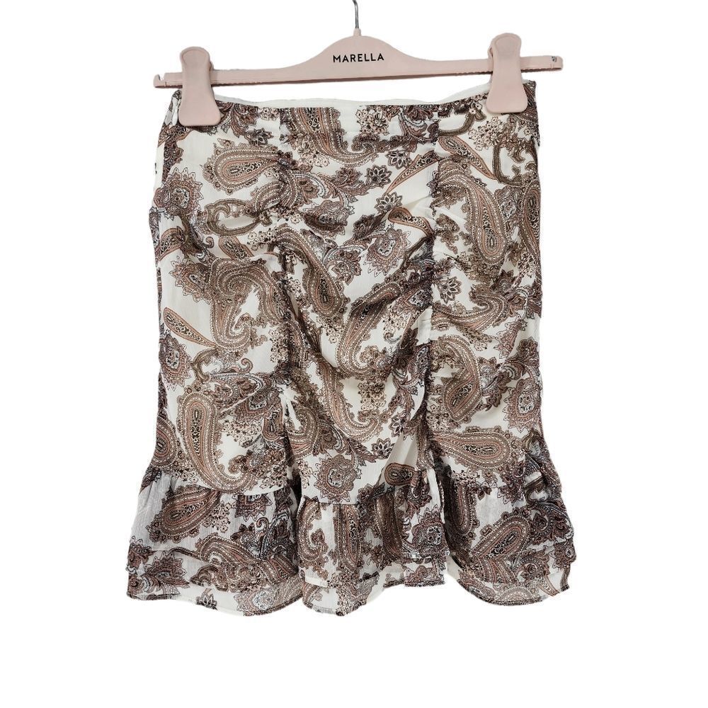 Express Women's High Waisted Paisley Ruched Ruffle Mini Skirt - 0